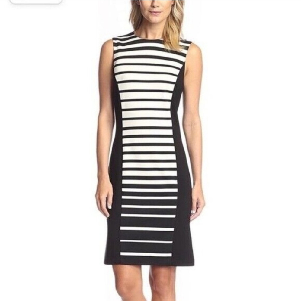 J.‎ McLaughlin ponte knife striped dress sheath size m black and white